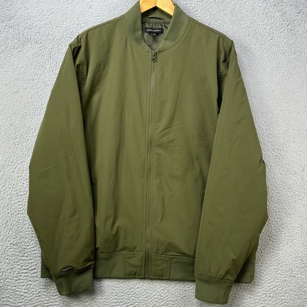 Banana Republic Mens 2XL Jacket Insulated Bomber Olive Green Full Zip Pocket EUC